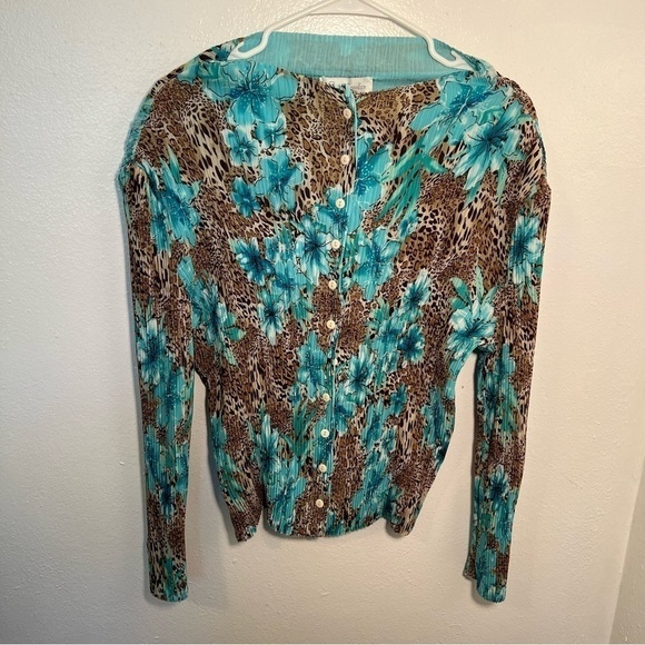 Vintage Great Cavalier by St. Paul Reversible Blouse Teal Floral Animal Print - Picture 2 of 12